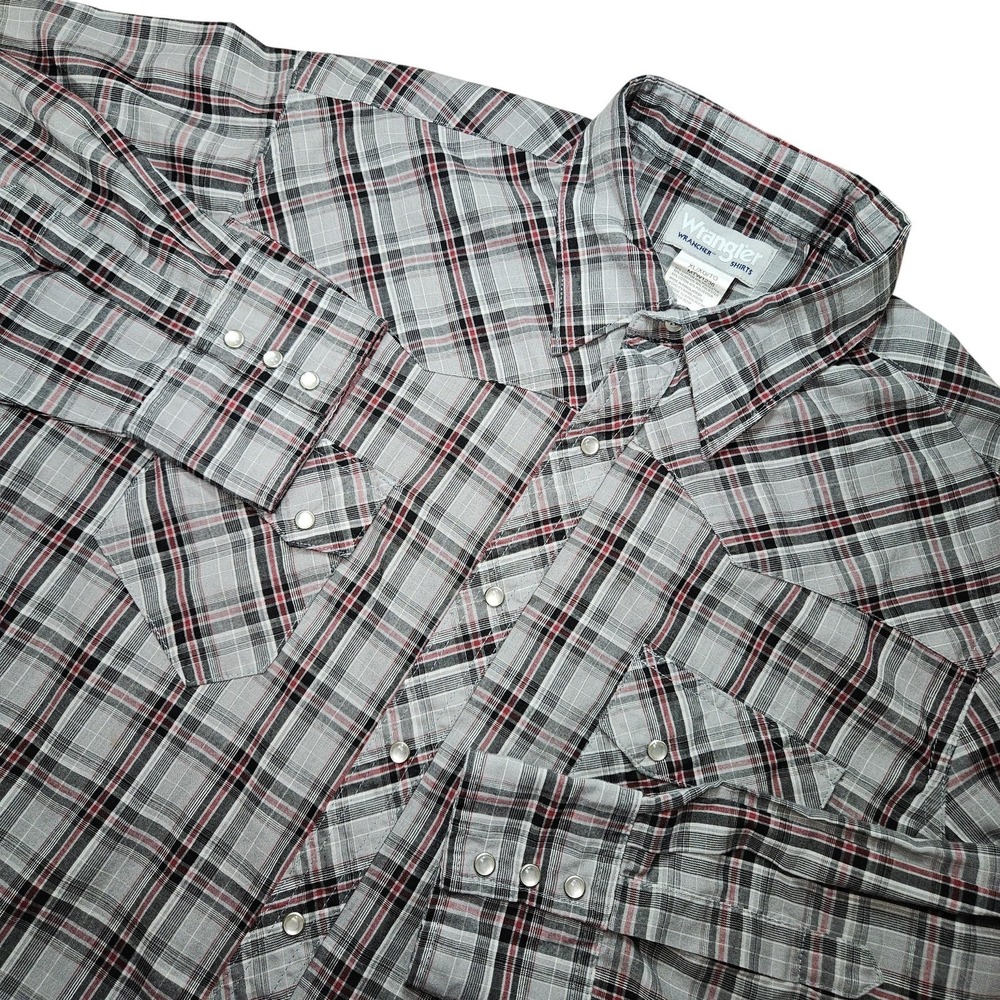 Wrangler Shirt Mens XL Gray Plaid Western Pearl Snap Long Sleeve Cowboy Rodeo